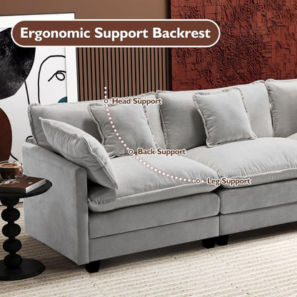 Canapé sectionnel Cloud en L 111.4 avec pouf - Canapé 4 places en chenille pour salon