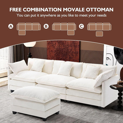 Canapé sectionnel Cloud en L 111.4 avec pouf - Canapé 4 places en chenille pour salon