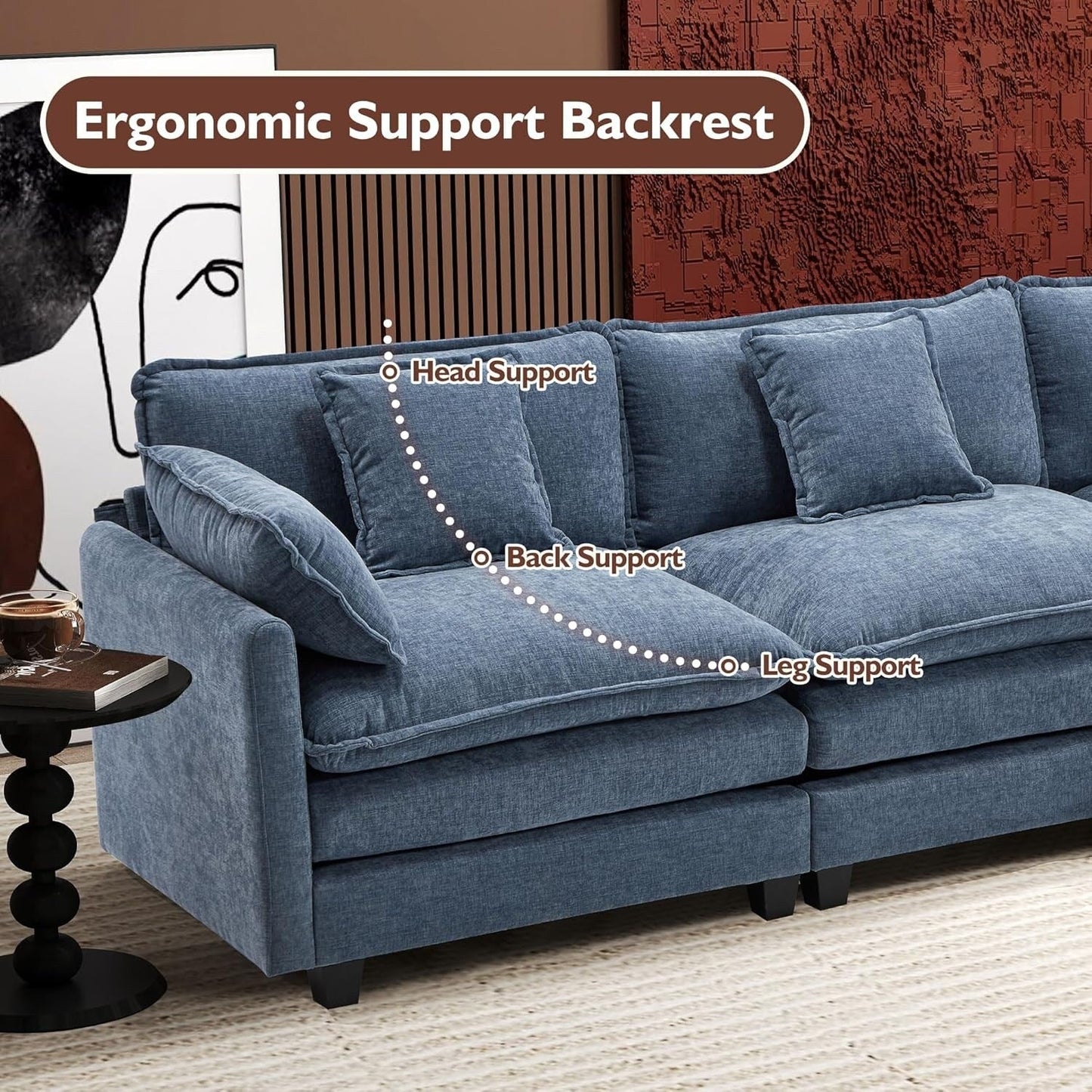 Canapé sectionnel Cloud en L 111.4 avec pouf - Canapé 4 places en chenille pour salon