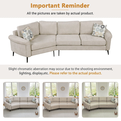 Canapé 3 places 111, canapé incurvé en chenille avec 2 coussins imprimés, canapé rembourré moderne pour salon