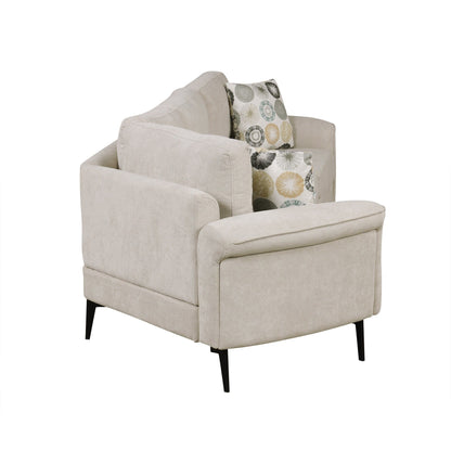 Canapé 3 places 111, canapé incurvé en chenille avec 2 coussins imprimés, canapé rembourré moderne pour salon