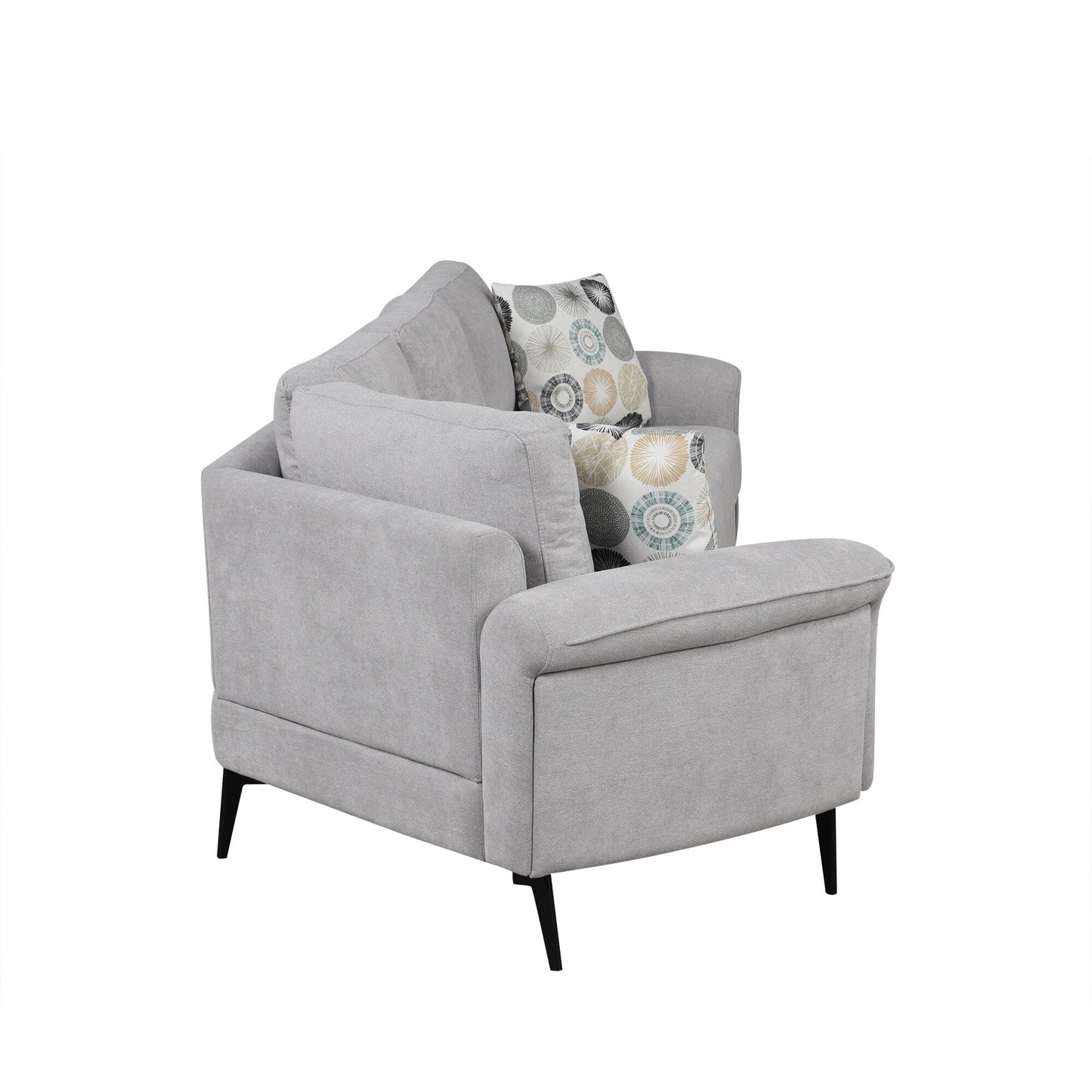 Canapé 3 places 111, canapé incurvé en chenille avec 2 coussins imprimés, canapé rembourré moderne pour salon