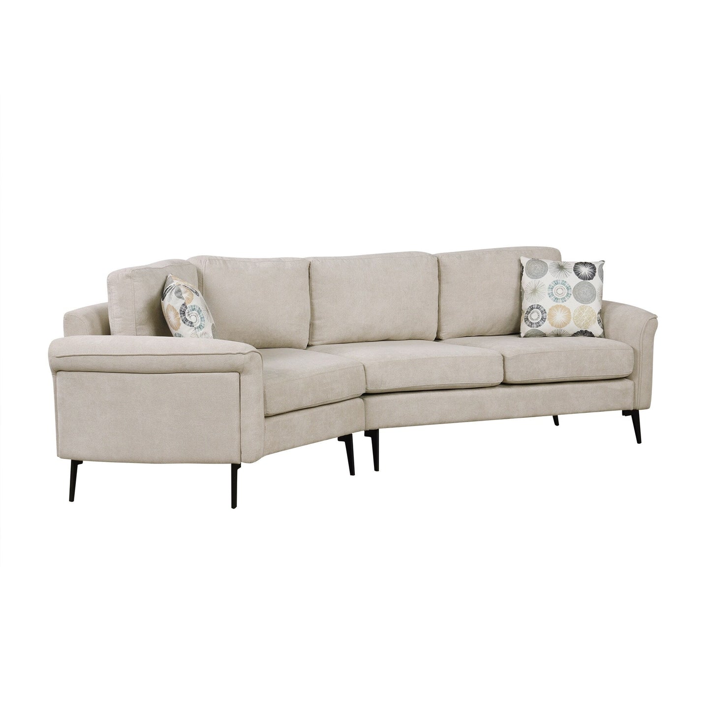 Canapé 3 places 111, canapé incurvé en chenille avec 2 coussins imprimés, canapé rembourré moderne pour salon