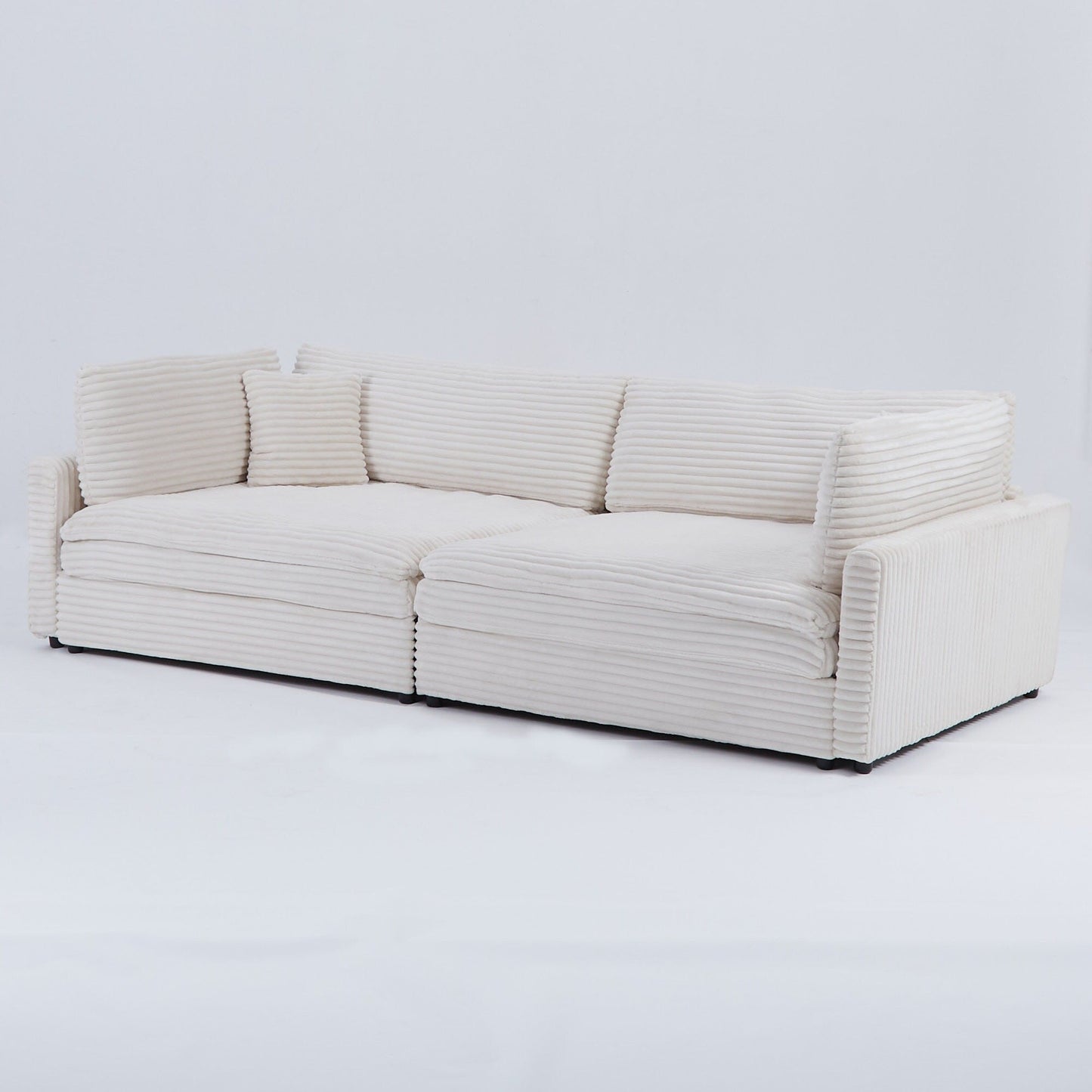 Canapé en velours côtelé noir de 112 pouces : deux coussins décoratifs, quatre dossiers, ouvrant un nouveau style pour l'espace décontracté du salon