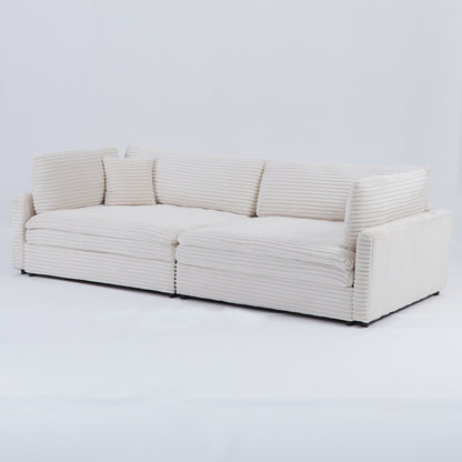 Canapé en velours côtelé noir de 112 pouces : deux coussins décoratifs, quatre dossiers, ouvrant un nouveau style pour l'espace décontracté du salon