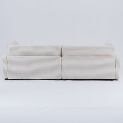 Canapé en velours côtelé noir de 112 pouces : deux coussins décoratifs, quatre dossiers, ouvrant un nouveau style pour l'espace décontracté du salon