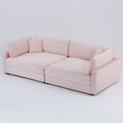 Canapé en velours côtelé noir de 112 pouces : deux coussins décoratifs, quatre dossiers, ouvrant un nouveau style pour l'espace décontracté du salon