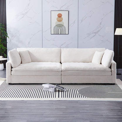 Canapé en velours côtelé noir de 112 pouces : deux coussins décoratifs, quatre dossiers, ouvrant un nouveau style pour l'espace décontracté du salon