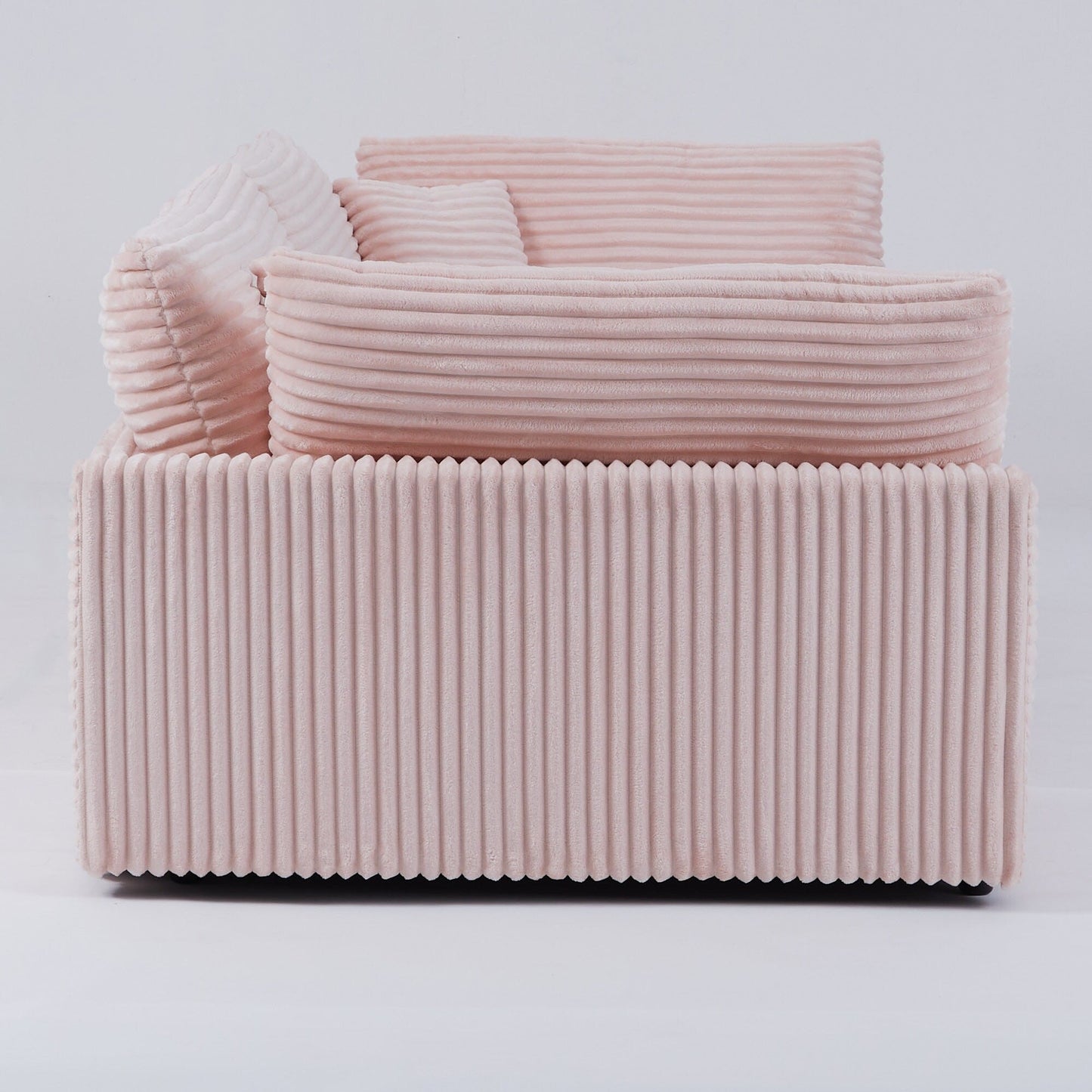 Canapé en velours côtelé noir de 112 pouces : deux coussins décoratifs, quatre dossiers, ouvrant un nouveau style pour l'espace décontracté du salon