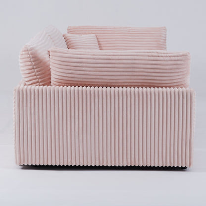 Canapé en velours côtelé noir de 112 pouces : deux coussins décoratifs, quatre dossiers, ouvrant un nouveau style pour l'espace décontracté du salon