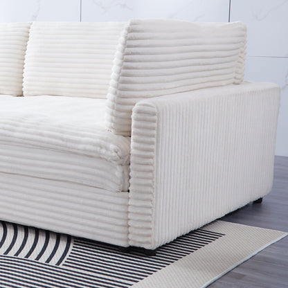 Canapé en velours côtelé noir de 112 pouces : deux coussins décoratifs, quatre dossiers, ouvrant un nouveau style pour l'espace décontracté du salon