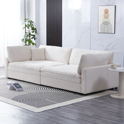 Canapé en velours côtelé noir de 112 pouces : deux coussins décoratifs, quatre dossiers, ouvrant un nouveau style pour l'espace décontracté du salon