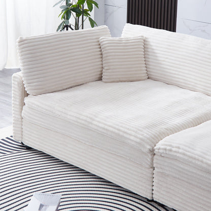 Canapé en velours côtelé noir de 112 pouces : deux coussins décoratifs, quatre dossiers, ouvrant un nouveau style pour l'espace décontracté du salon