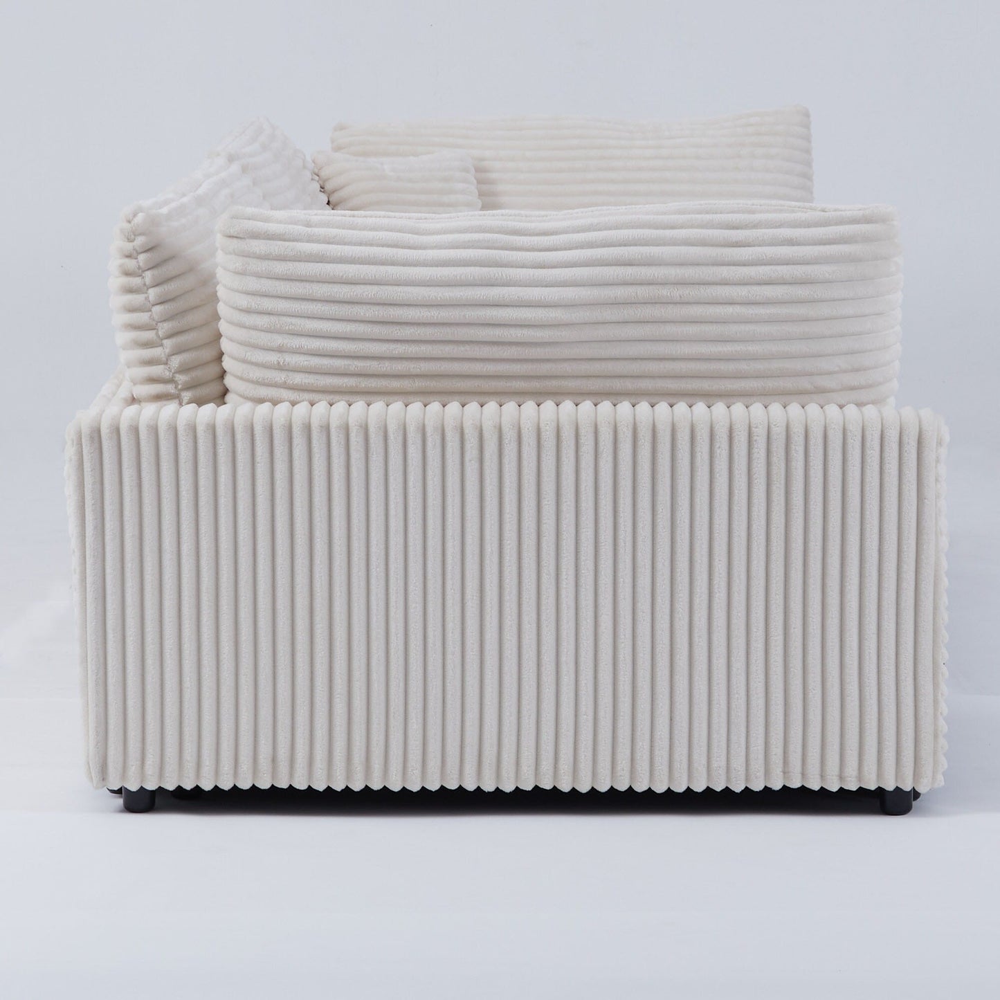 Canapé en velours côtelé noir de 112 pouces : deux coussins décoratifs, quatre dossiers, ouvrant un nouveau style pour l'espace décontracté du salon