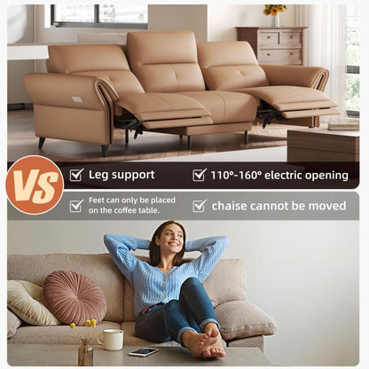 Canapé inclinable électrique en cuir végétalien de 112,5 pouces avec port de chargement USB