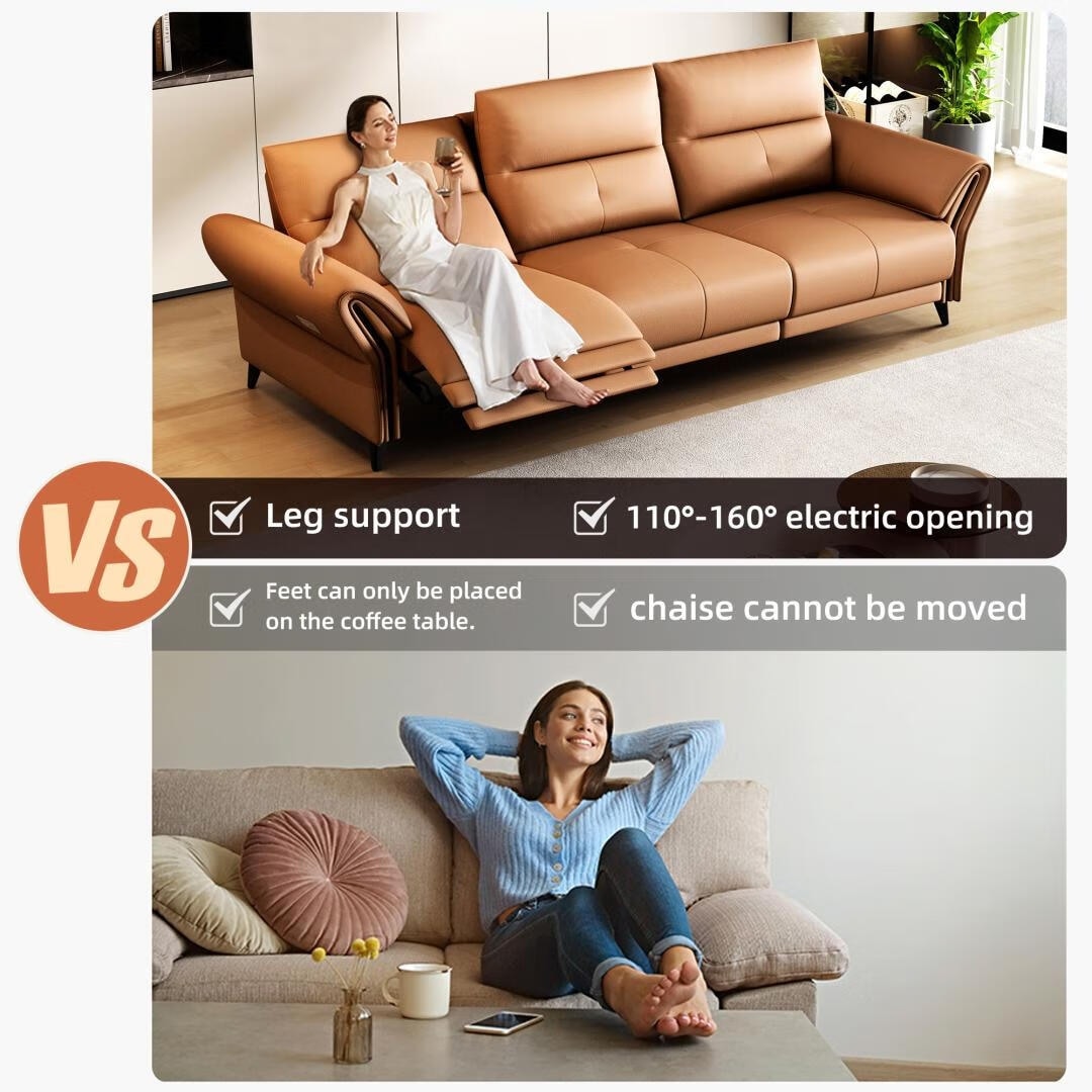 Canapé inclinable électrique en cuir végétalien de 112,5 pouces avec port de chargement USB