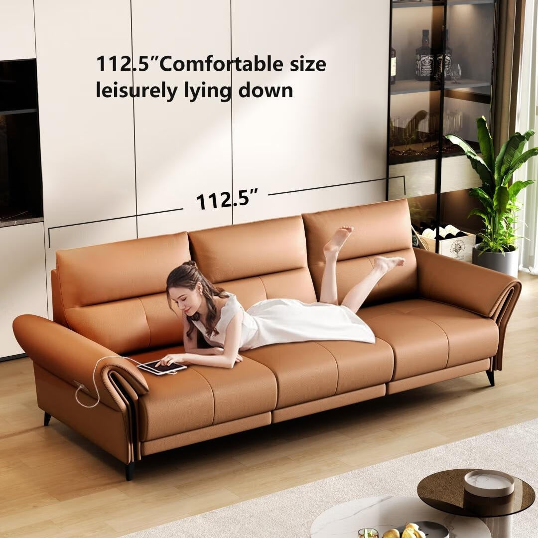 Canapé inclinable électrique en cuir végétalien de 112,5 pouces avec port de chargement USB