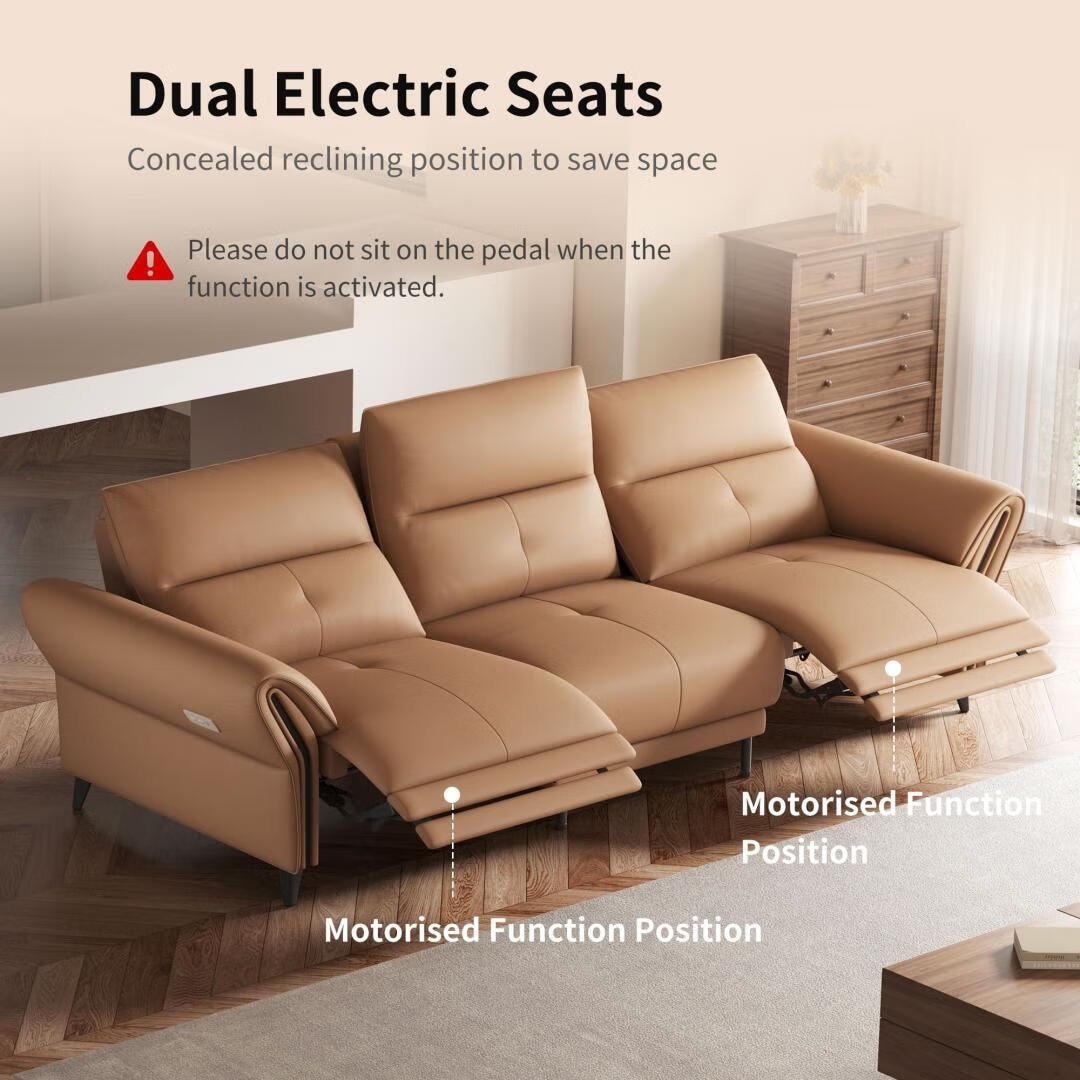 Canapé inclinable électrique en cuir végétalien de 112,5 pouces avec port de chargement USB