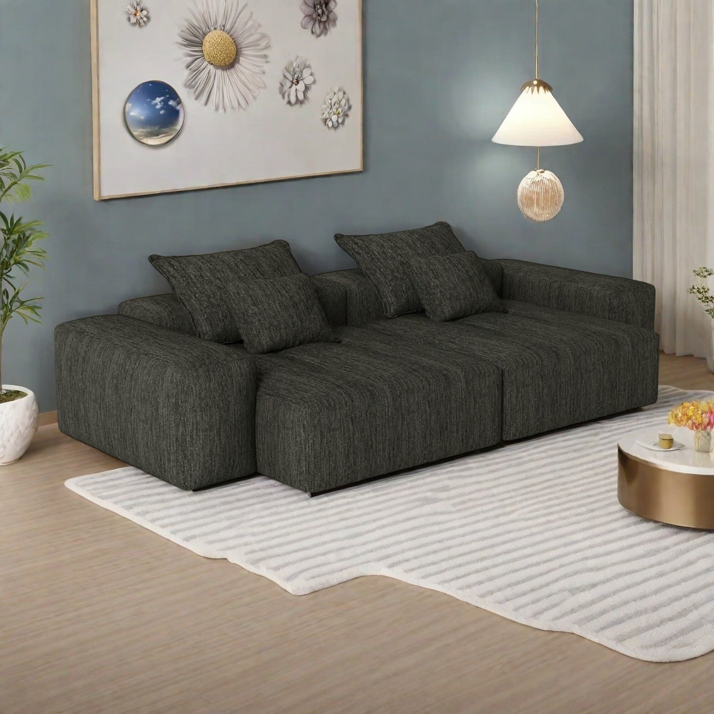 Canapé modulaire 4 places en chenille, capitonné et scintillant, base antidérapante, 113,39 $