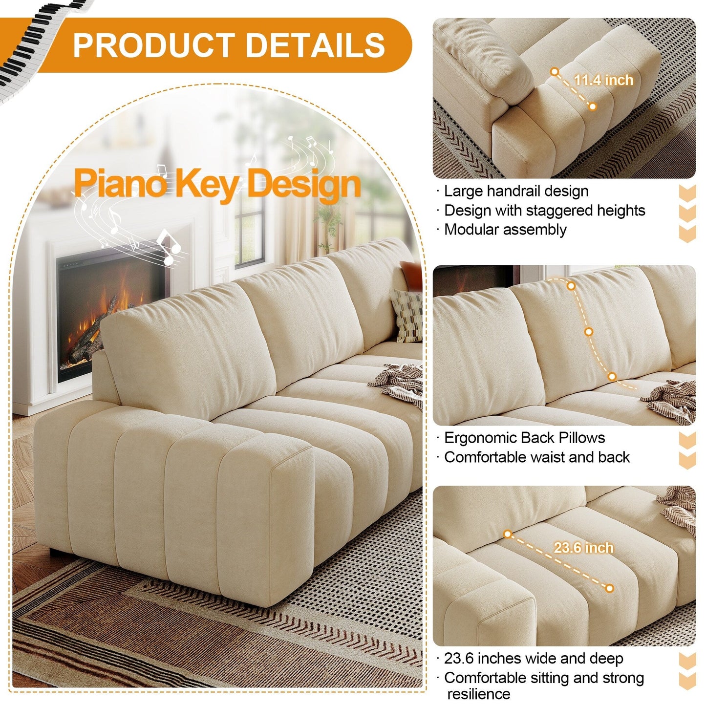 Canapé 4 places 114 Wood avec structure en bois massif, résistant aux taches et facile à nettoyer, pour les maisons accueillant les animaux.