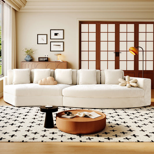 Canapé modulaire 115.7 Pure Foam, ensemble de 2 pièces avec 5 coussins, 4 places, tissu chenille jacquard, design incurvé