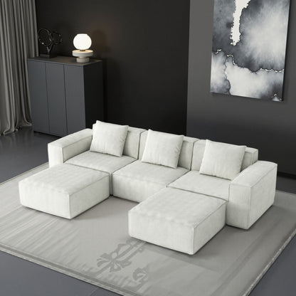 Canapé-lit convertible modulaire 3 places de 118 pouces avec repose-pieds en velours blanc nuage