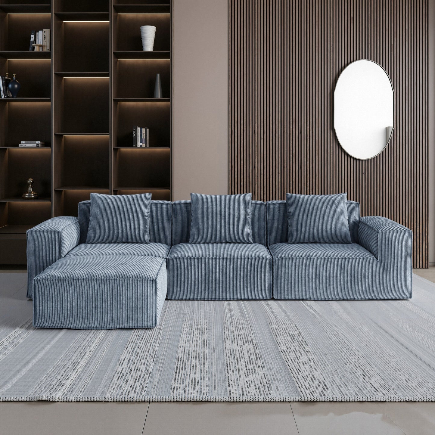 Canapé-lit modulaire convertible 3 places de 118 pouces avec repose-pieds en velours côtelé gris