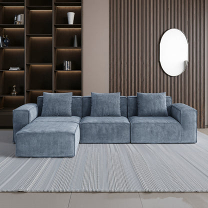 Canapé-lit modulaire convertible 3 places de 118 pouces avec repose-pieds en velours côtelé gris