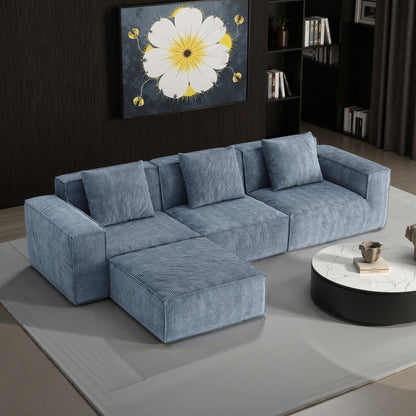 Canapé-lit modulaire convertible 3 places de 118 pouces avec repose-pieds en velours côtelé gris