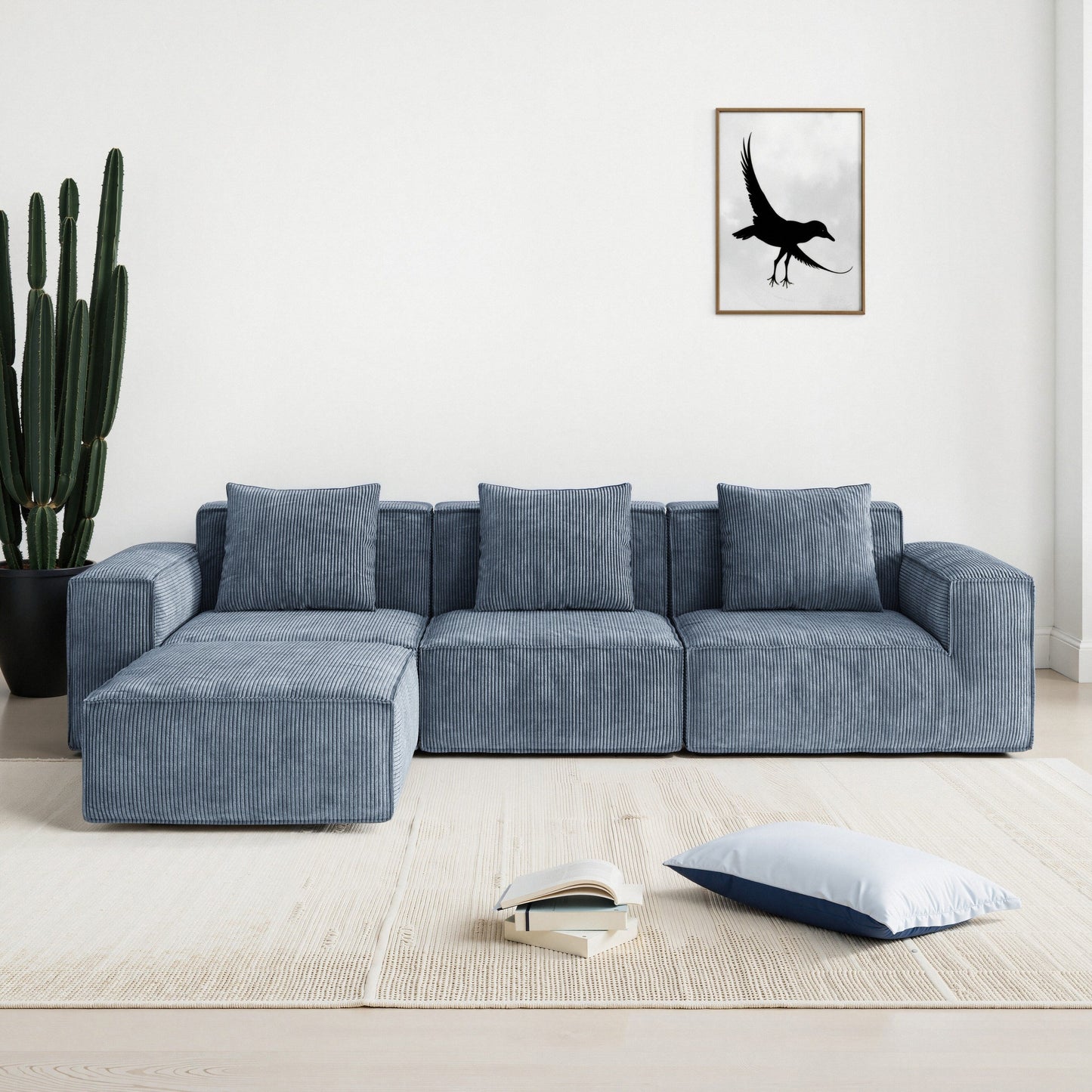 Canapé-lit modulaire convertible 3 places de 118 pouces avec repose-pieds en velours côtelé gris