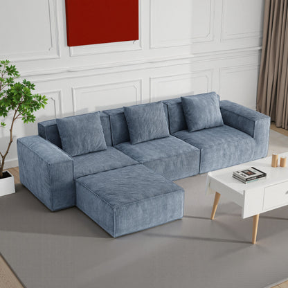 Canapé-lit modulaire convertible 3 places de 118 pouces avec repose-pieds en velours côtelé gris