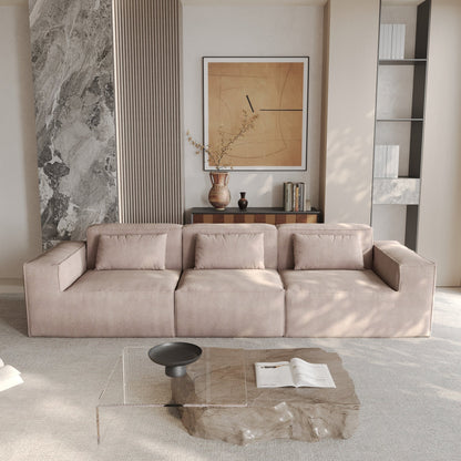 Canapé modulable 3 places en velours côtelé avec housse amovible et 3 coussins