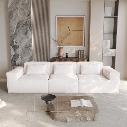 Canapé modulable 3 places en velours côtelé avec housse amovible et 3 coussins