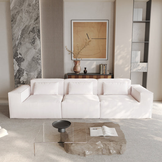 Canapé modulable 3 places en velours côtelé avec housse amovible et 3 coussins