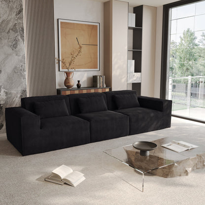 Canapé modulable 3 places en velours côtelé avec housse amovible et 3 coussins