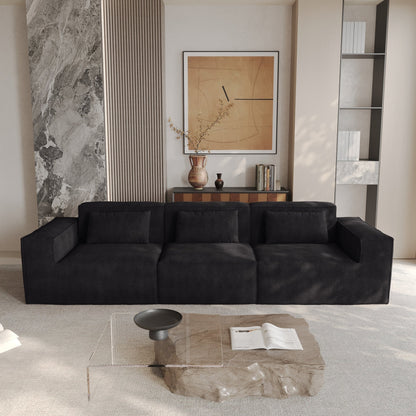 Canapé modulable 3 places en velours côtelé avec housse amovible et 3 coussins