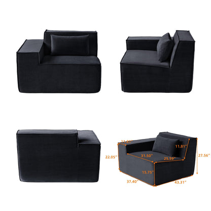 Canapé modulable 3 places en velours côtelé avec housse amovible et 3 coussins