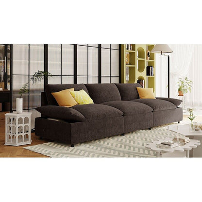 Grand canapé 3 places en polyester de 119,5 pouces avec 2 rangements et pieds en bois d'hévéa pour le salon