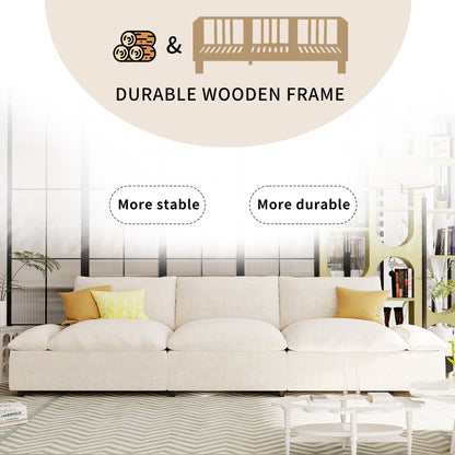 Grand canapé 3 places en polyester de 119,5 pouces avec 2 rangements et pieds en bois d'hévéa pour le salon