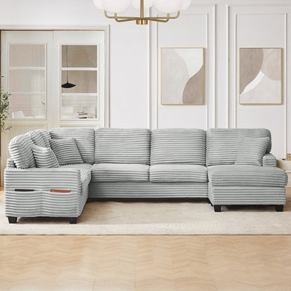 Canapé sectionnel en U en velours côtelé de 125 po avec pouf amovible