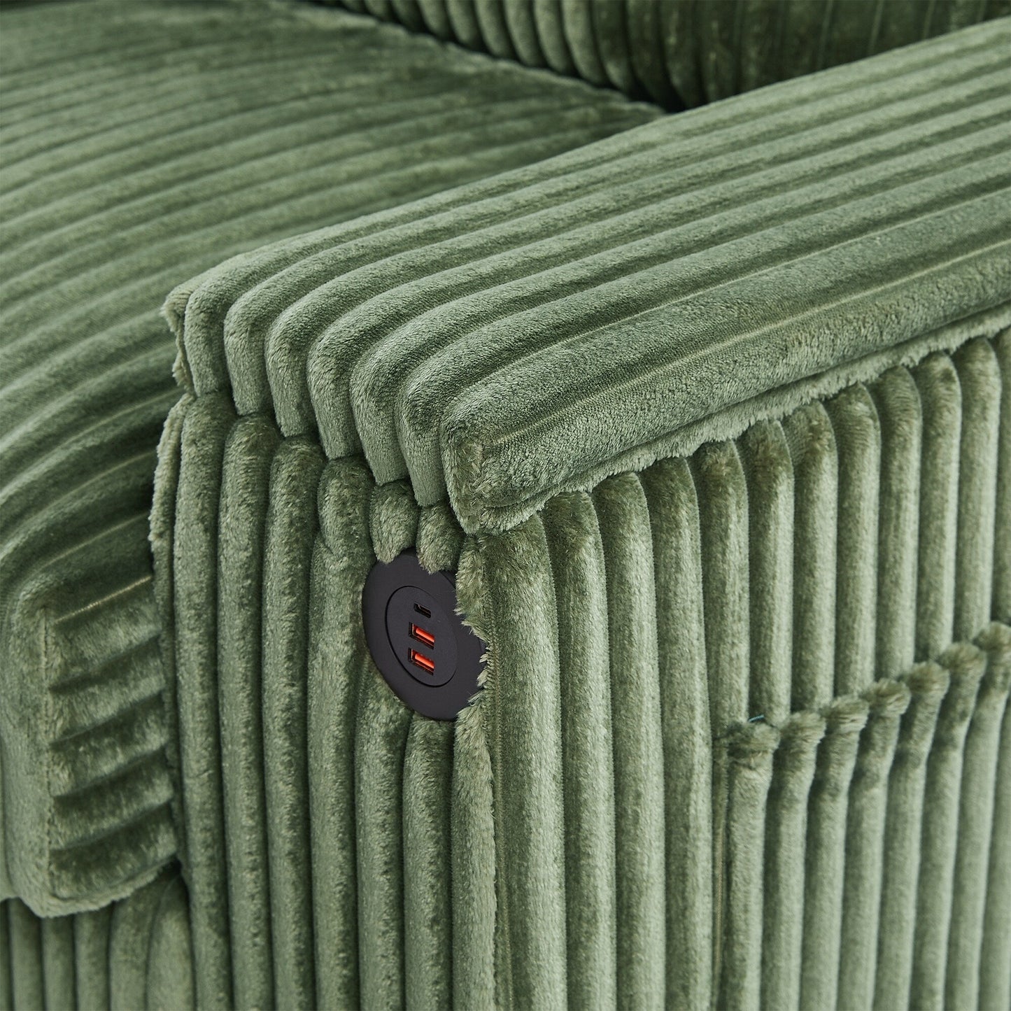 Canapé 4 places en velours côtelé 133 avec ports USB, porte-gobelets rabattables et rangement dissimulé