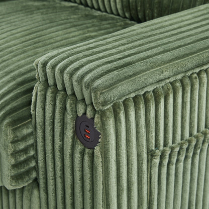 Canapé 4 places en velours côtelé 133 avec ports USB, porte-gobelets rabattables et rangement dissimulé