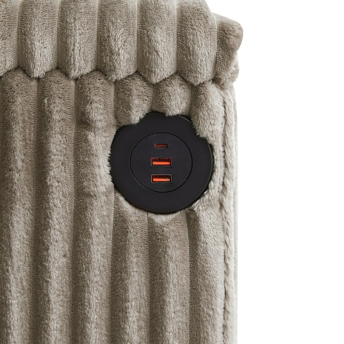 Canapé 4 places en velours côtelé 133 avec ports USB, porte-gobelets rabattables et rangement dissimulé