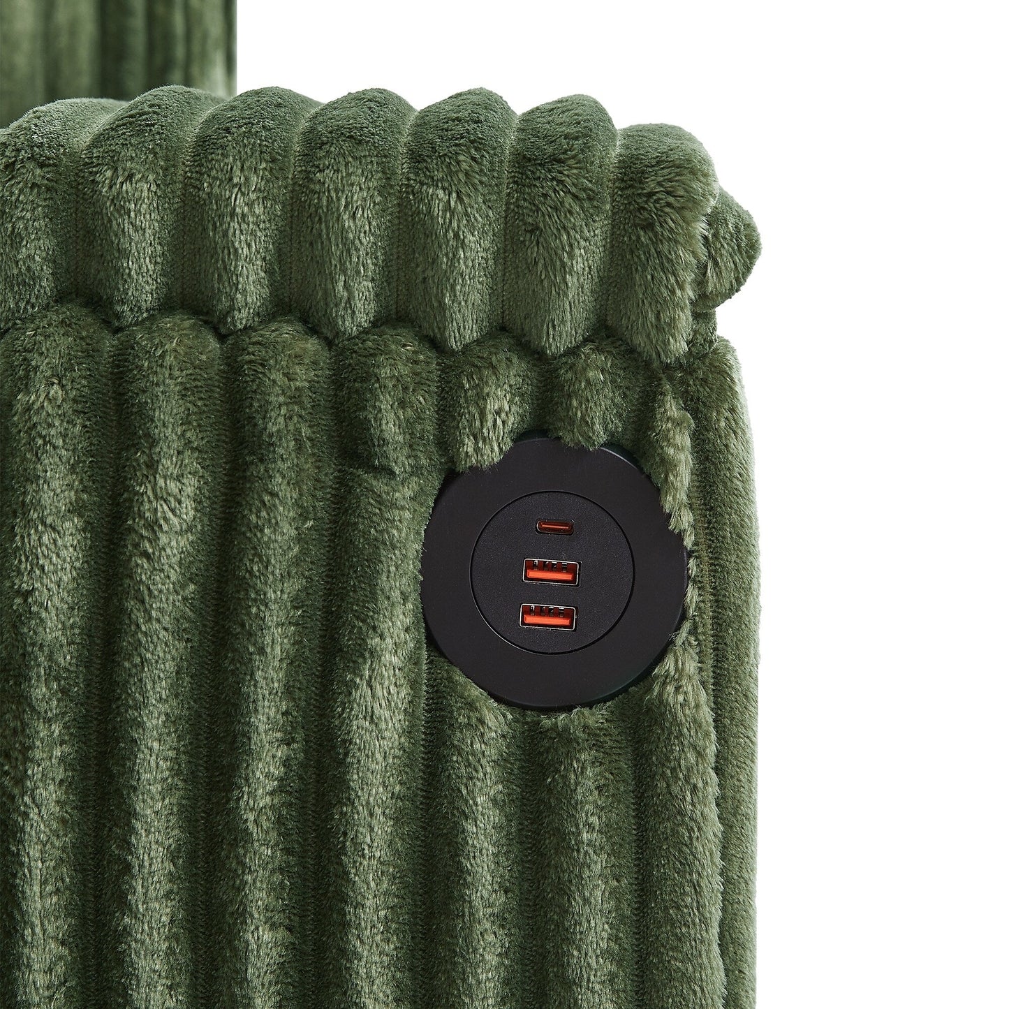 Canapé 4 places en velours côtelé 133 avec ports USB, porte-gobelets rabattables et rangement dissimulé