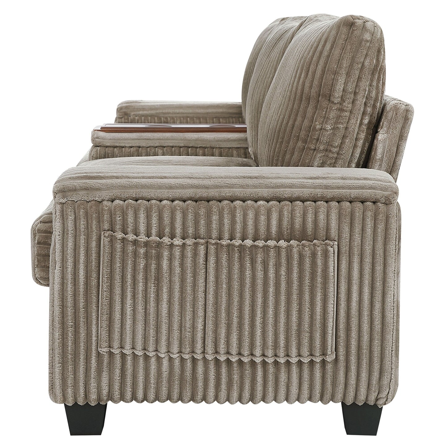 Canapé 4 places en velours côtelé 133 avec ports USB, porte-gobelets rabattables et rangement dissimulé