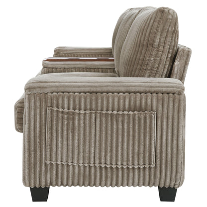 Canapé 4 places en velours côtelé 133 avec ports USB, porte-gobelets rabattables et rangement dissimulé