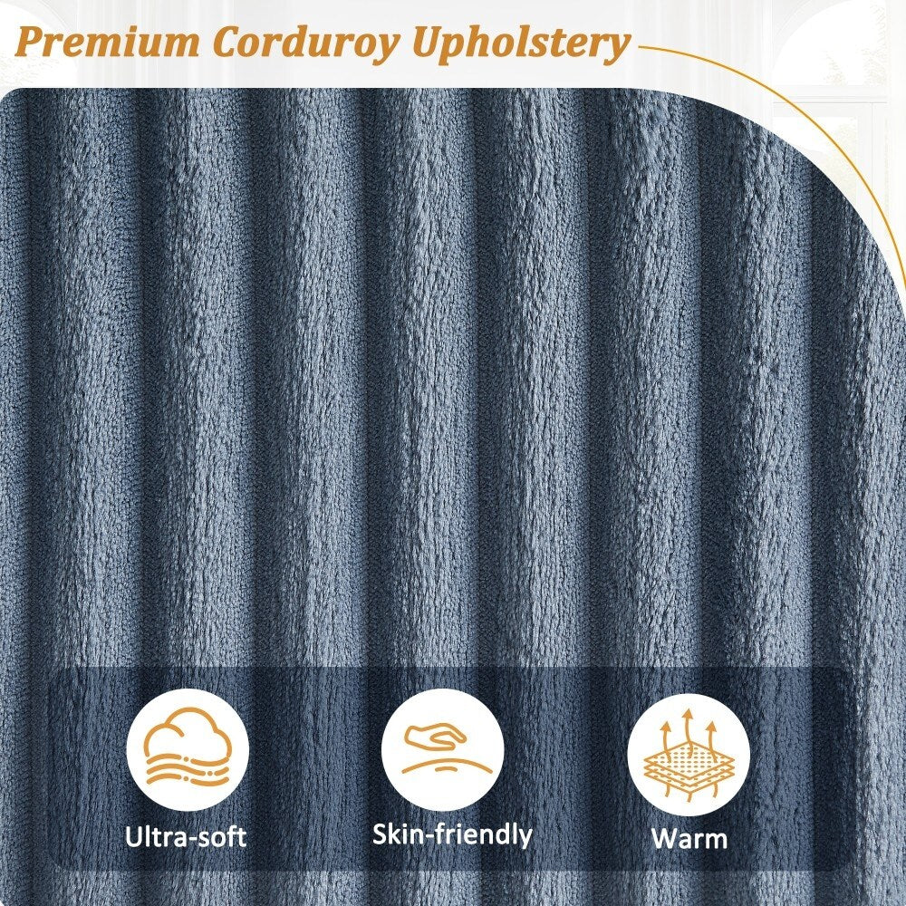 Canapé-lit 4 places moderne en velours côtelé avec ports USB et porte-gobelets rabattables