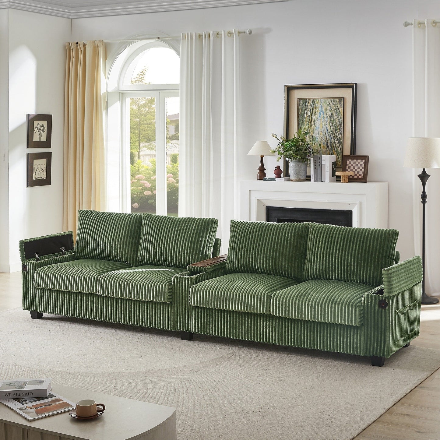 Canapé 4 places en velours côtelé de 133 pouces