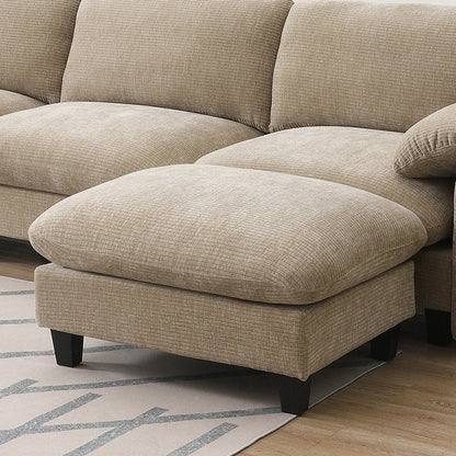 Canapé sectionnel en chenille de 140 pouces avec ports de chargement USB et Type-C, supports de téléphone, poches de rangement latérales et poufs mobiles