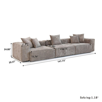 Canapé sectionnel modulaire en velours côtelé 141,73 avec coussin épais, canapé convertible à assise profonde pour salon